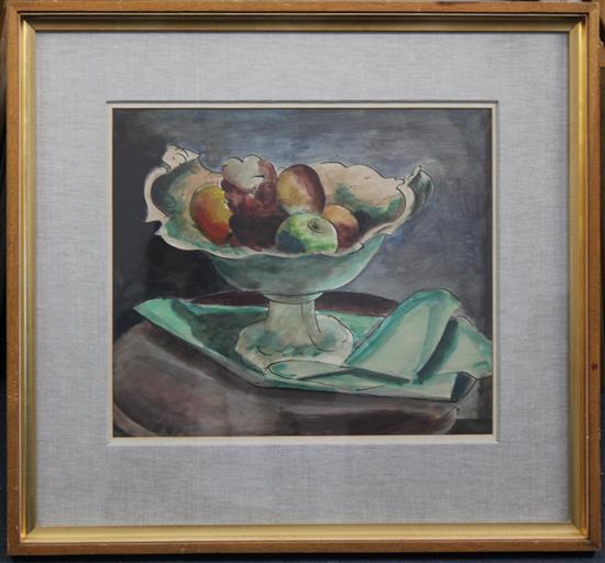 § Bernard Meninsky (1891-1950) Still life of fruit in a white bowl, c.1930, 14 x 16.5in.